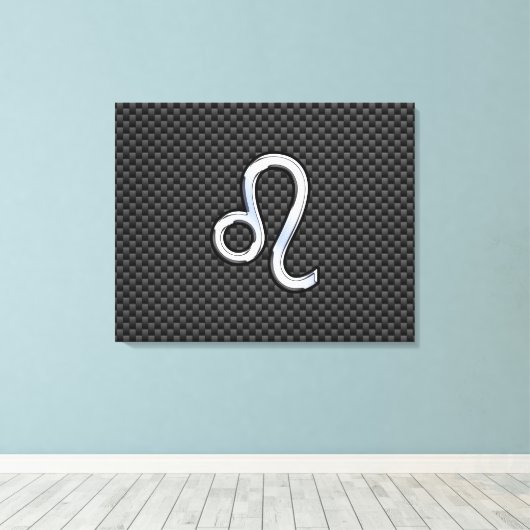 Silver Leo Zodiac-symbool op koolstofvezel afdrukk Canvas Afdruk (Insitu (Houten vloer))
