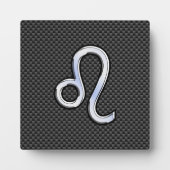 Silver Leo Zodiac-symbool op koolstofvezel afdrukk Fotoplaat (Voorkant)