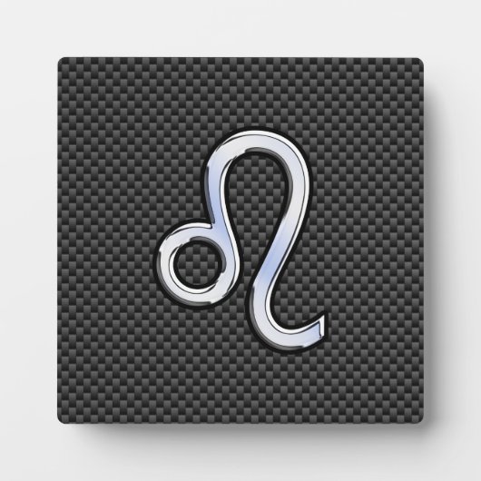 Silver Leo Zodiac-symbool op koolstofvezel afdrukk Fotoplaat (Voorkant)