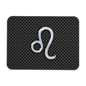 Silver Leo Zodiac-symbool op koolstofvezel afdrukk Magneet (Horizontaal)