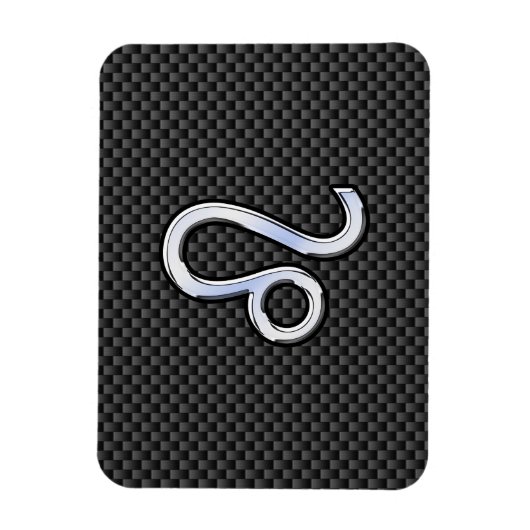Silver Leo Zodiac-symbool op koolstofvezel afdrukk Magneet (Verticaal)