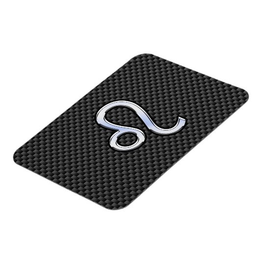 Silver Leo Zodiac-symbool op koolstofvezel afdrukk Magneet (Linkerzijde)