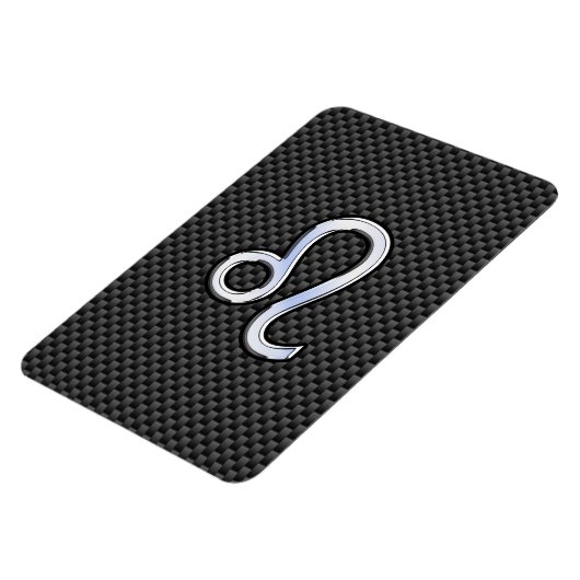 Silver Leo Zodiac-symbool op koolstofvezel afdrukk Magneet (Linkerzijde)