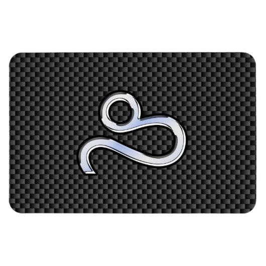 Silver Leo Zodiac-symbool op koolstofvezel afdrukk Magneet (Horizontaal)
