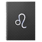 Silver Leo Zodiac-symbool op koolstofvezel afdrukk Notitieboek (Voorkant)