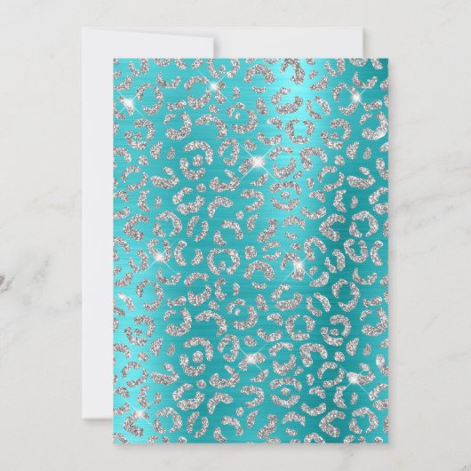 Silver Leopard Glitter Turquoise Blue Birthday Kaart (Achterkant)