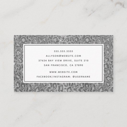 Silver Leopard Glitter Visitekaartje (Achterkant)