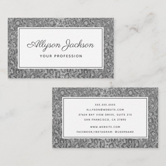 Silver Leopard Glitter Visitekaartje (Voorkant / Achterkant)