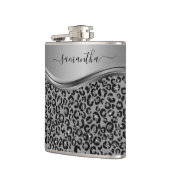 Silver Leopard Handgeschreven naam Metaal Heupfles (Links)