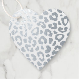 Silver Leopard Print Hartvormige Folie Favoriet Ta Bedankjes Labels