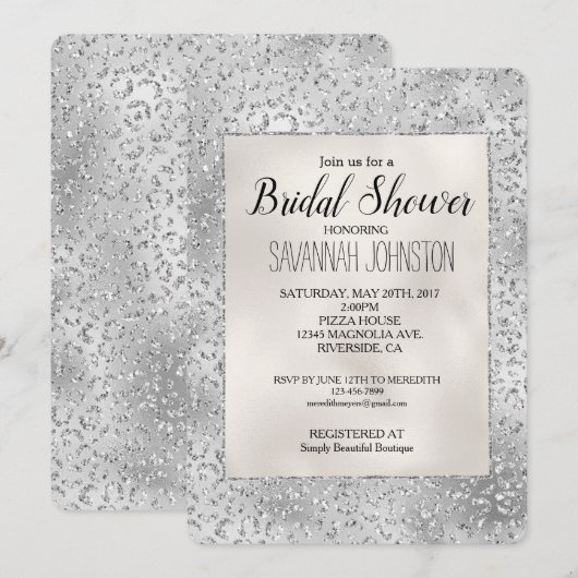 Silver Leopard Print Luxe Glitter Bridal   Kaart (Voorkant / Achterkant)
