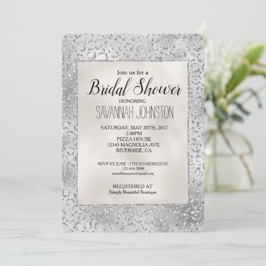 Silver Leopard Print Luxe Glitter Bridal   Kaart (Staand voorkant)