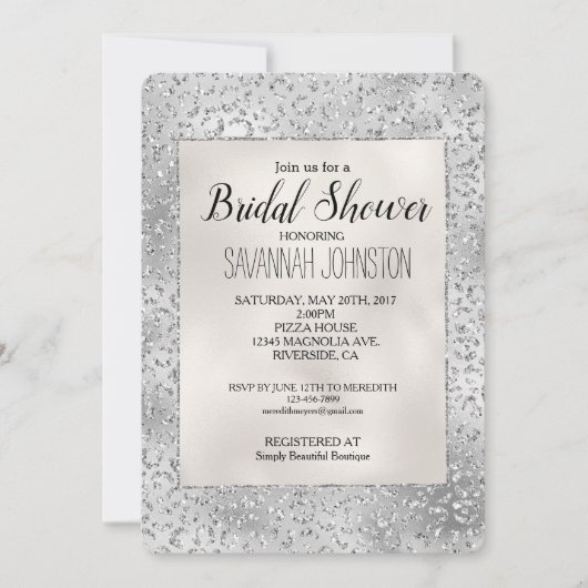 Silver Leopard Print Luxe Glitter Bridal Kaart (Voorkant)