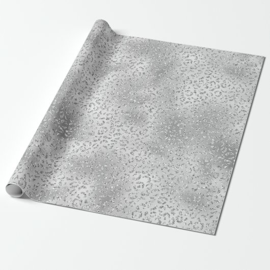 Silver Leopard Print Luxe Glitter Cadeaupapier (Uitgerold)