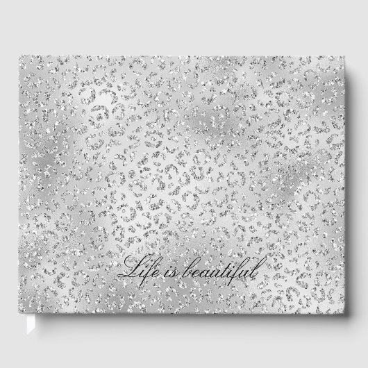 Silver Leopard Print Luxe Glitter Gastenboek (Voorkant)