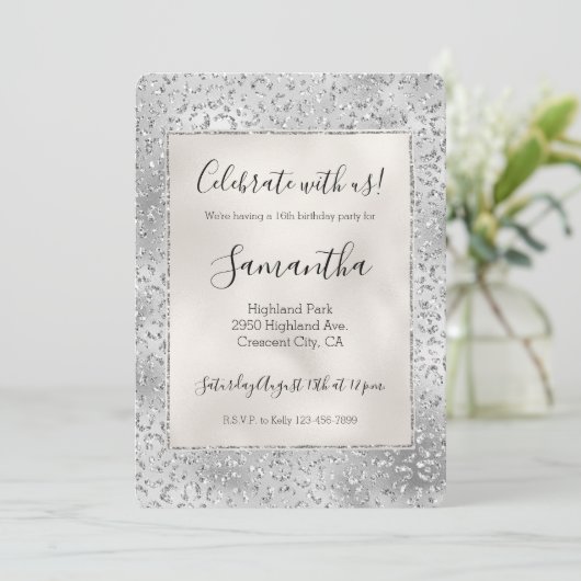 Silver Leopard Print Luxe Glitter Kaart (Staand voorkant)