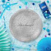 Silver Leopard Print Luxe Glitter Papieren Bordje (Feest)