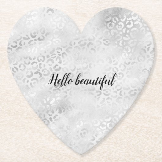 Silver Leopard Print op maat gemaakt Kartonnen Onderzetters (Voorkant)