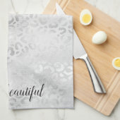 Silver Leopard Print op maat gemaakt Theedoek (Quarter Fold)