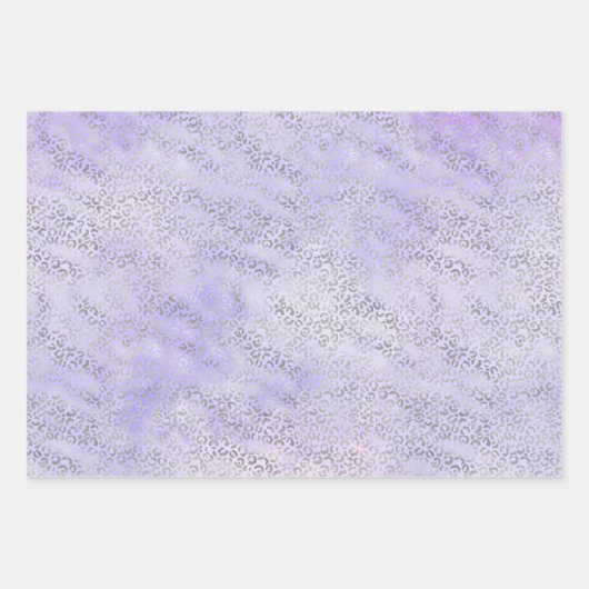 Silver Leopard Print Paars Lavender Pink Inpakpapier Vel (Voorkant)