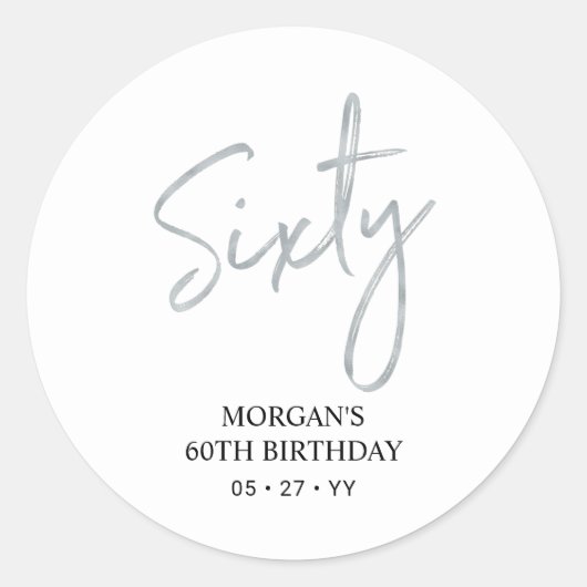 Silver Lettering 60th Birthday Party Favor Ronde Sticker (Voorkant)