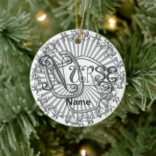 Silver Letters Nurse Keramisch Ornament