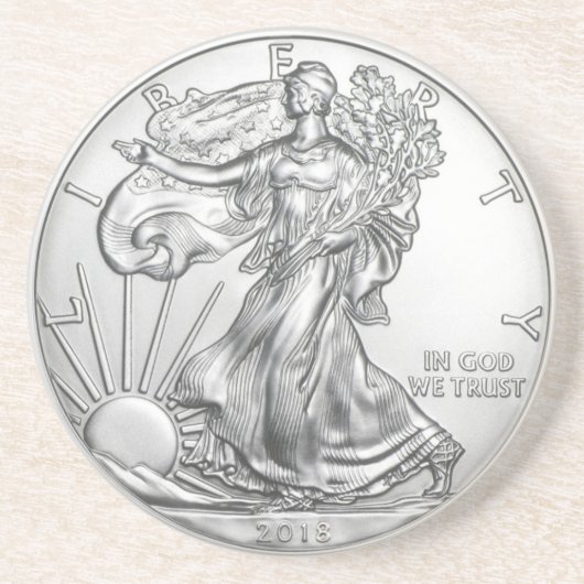 SILVER LIBERTY COIN ZANDSTEEN ONDERZETTER (Voorkant)