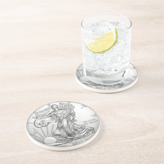 SILVER LIBERTY COIN ZANDSTEEN ONDERZETTER (Zijkant)