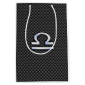 Silver Libra Zodiabol op Carbon Fibre Print Medium Cadeauzakje (Voorkant)