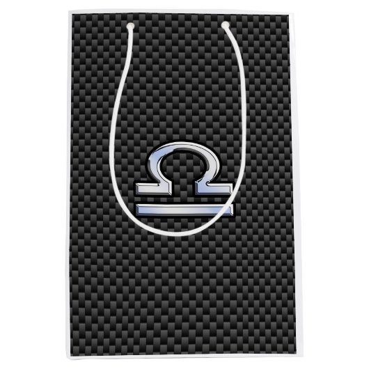 Silver Libra Zodiabol op Carbon Fibre Print Medium Cadeauzakje (Voorkant)