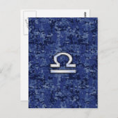 Silver Libra Zodiac Sign on blue digital camo Briefkaart (Voorkant / Achterkant)
