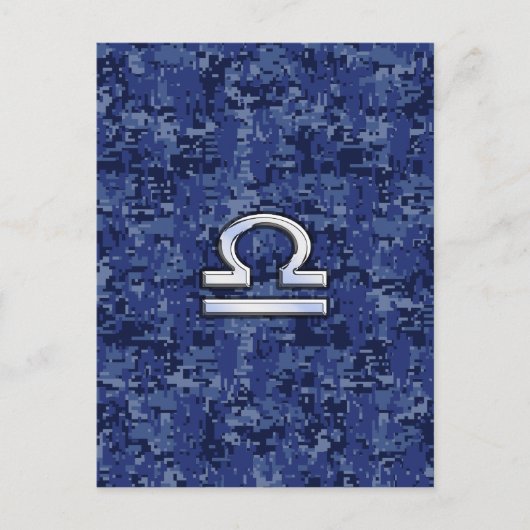 Silver Libra Zodiac Sign on blue digital camo Briefkaart (Voorkant)