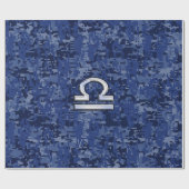 Silver Libra Zodiac Sign on blue digital camo Cadeaupapier (Vlak)