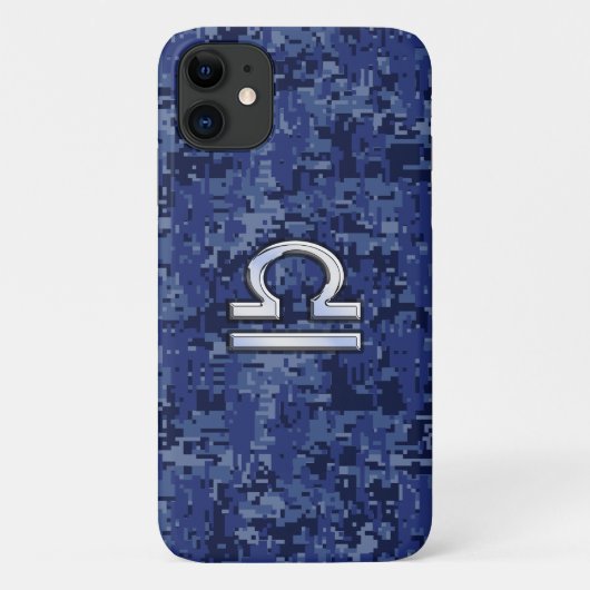 Silver Libra Zodiac Sign on blue digital camo Case-Mate iPhone Case (Achterkant)