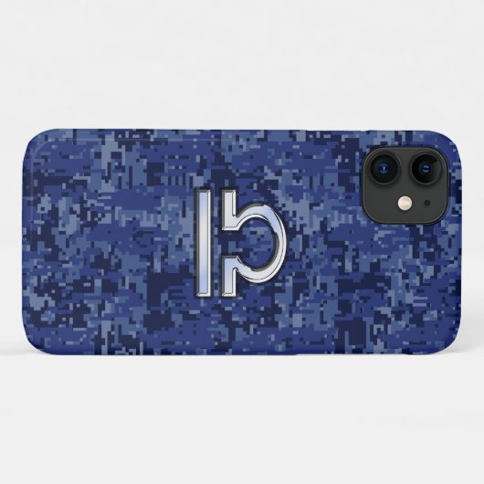 Silver Libra Zodiac Sign on blue digital camo Case-Mate iPhone Case (Achterkant (horizontaal))