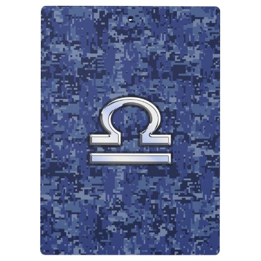 Silver Libra Zodiac Sign on blue digital camo Klembord (Achterkant)