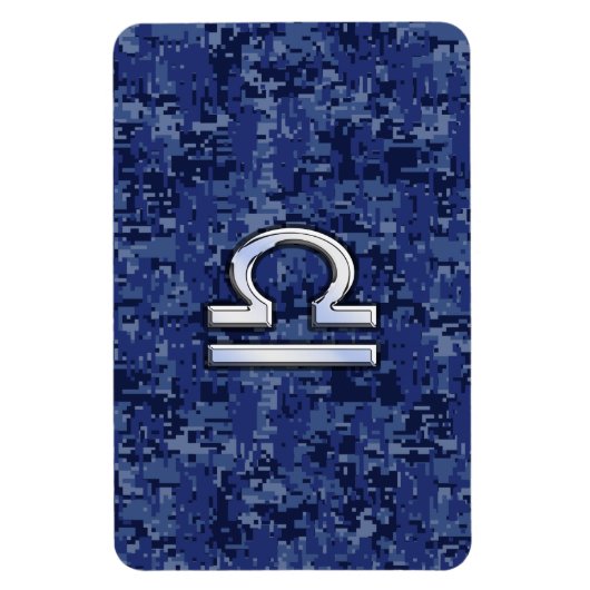 Silver Libra Zodiac Sign on blue digital camo Magneet (Verticaal)