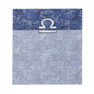 Silver Libra Zodiac Sign on blue digital camo Notitieblok