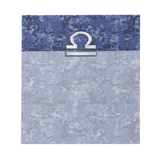 Silver Libra Zodiac Sign on blue digital camo Notitieblok (Voorkant)