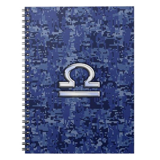 Silver Libra Zodiac Sign on blue digital camo Notitieboek (Voorkant)