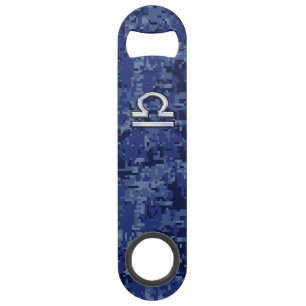 Silver Libra Zodiac Sign on blue digital camo Speed Flessenopener