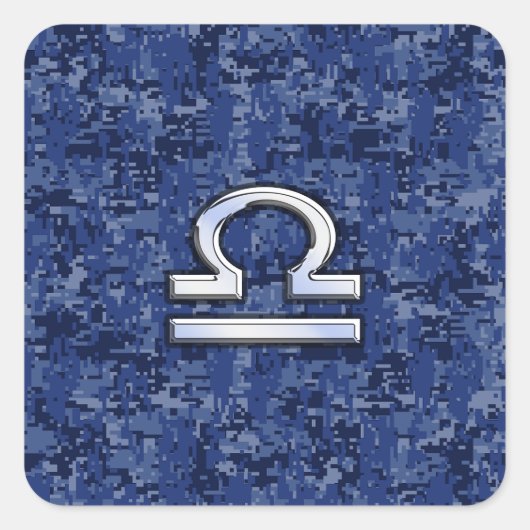 Silver Libra Zodiac Sign on blue digital camo Vierkante Sticker (Voorkant)