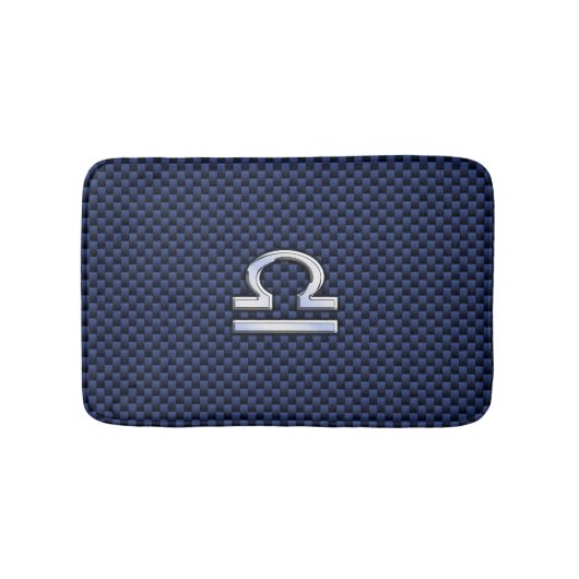Silver Libra Zodiac Symbol Navy Blue Carbon Fiber Badmat (Voorkant)