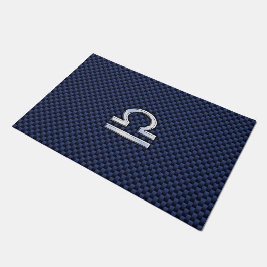 Silver Libra Zodiac Symbol Navy Blue Carbon Fiber Deurmat (Schuin)
