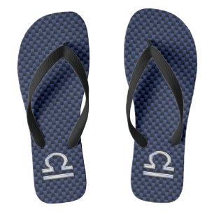 Silver Libra Zodiac Symbol Navy Blue Carbon Fiber Teenslippers