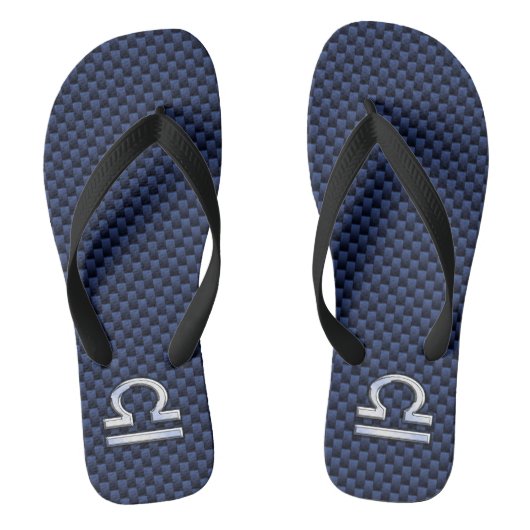Silver Libra Zodiac Symbol Navy Blue Carbon Fiber Teenslippers (Voetbed)