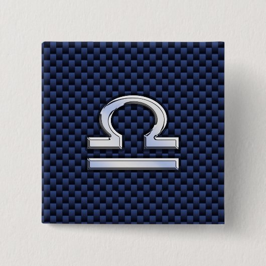 Silver Libra Zodiac Symbol Navy Blue Carbon Fiber Vierkante Button 5,1 Cm (Voorkant)