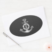 Silver Lifesaver Anchor op zwarte koolstofvezel Ovale Sticker (Envelop)