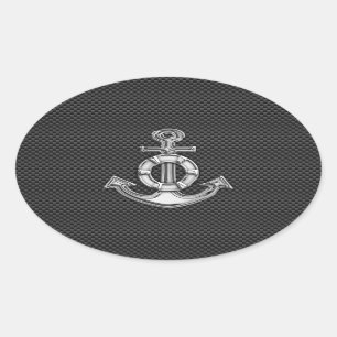 Silver Lifesaver Anchor op zwarte koolstofvezel Ovale Sticker