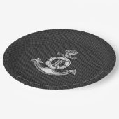 Silver Lifesaver Anchor op zwarte koolstofvezel Papieren Bordje (Gekanteld)